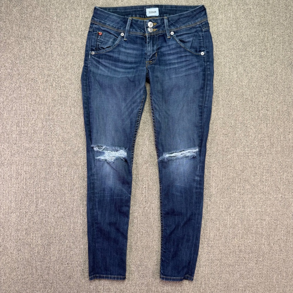 Hudson Collin Flap Skinny Crop Jeans Womens Size 24 Blue Distressed Denim